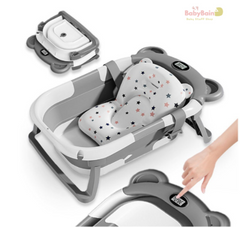 Baignoire bébé pliable - Thermomètre et coussin inclus - Baby Bain - Gris