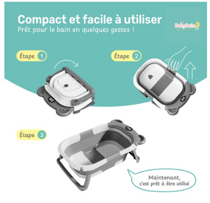 Baignoire bébé pliable - Thermomètre et coussin inclus - Baby Bain - Gris